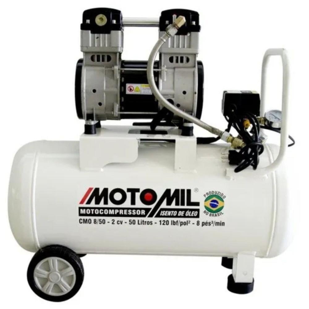 Compressor De Ar Odontológico Motomil - Cmo-8/50br Isento De Óleo - 8 Pés 50 Litros 220v mono - Imagem zoom