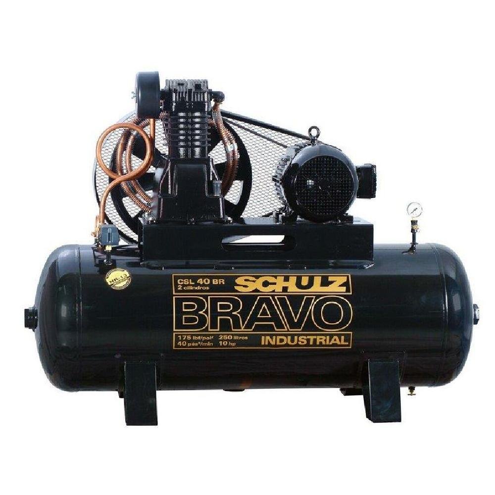 Compressor De Ar Schulz - Csl 40br/250 Bravo - 40 Pés 250 Litros 175 Libras 220/380v Trif - Imagem zoom