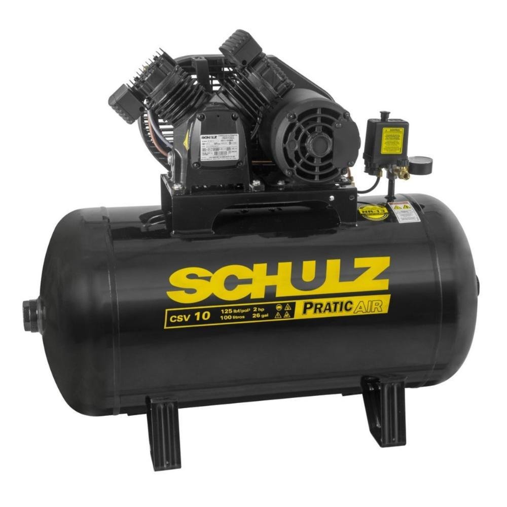 Compressor De Ar Schulz - Csv 10/100 Pratic Air - 10 Pés 100 Litros 2hp monofásico - Imagem zoom