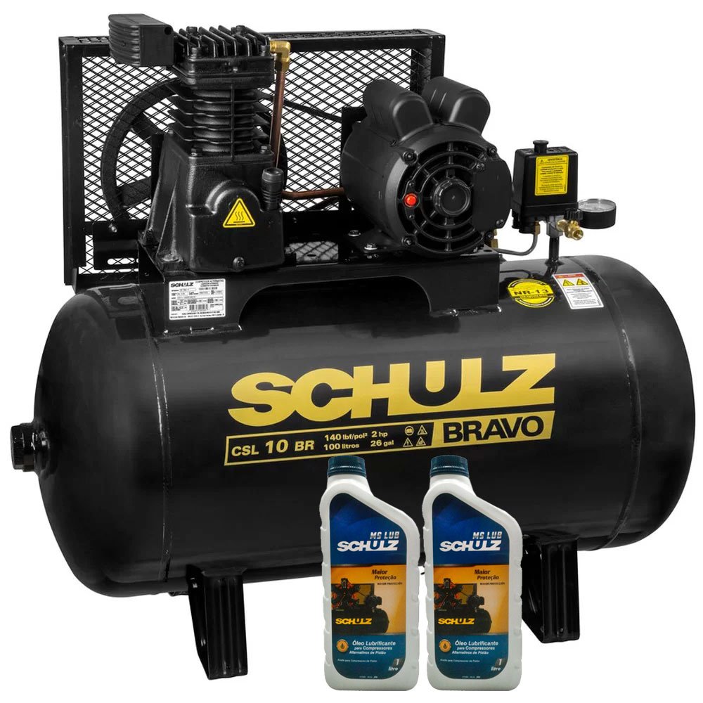 Compressor Schulz BRAVO CSL 10 BR/100 Mono Profissional + 2 un Óleo Lubrificante - Imagem zoom