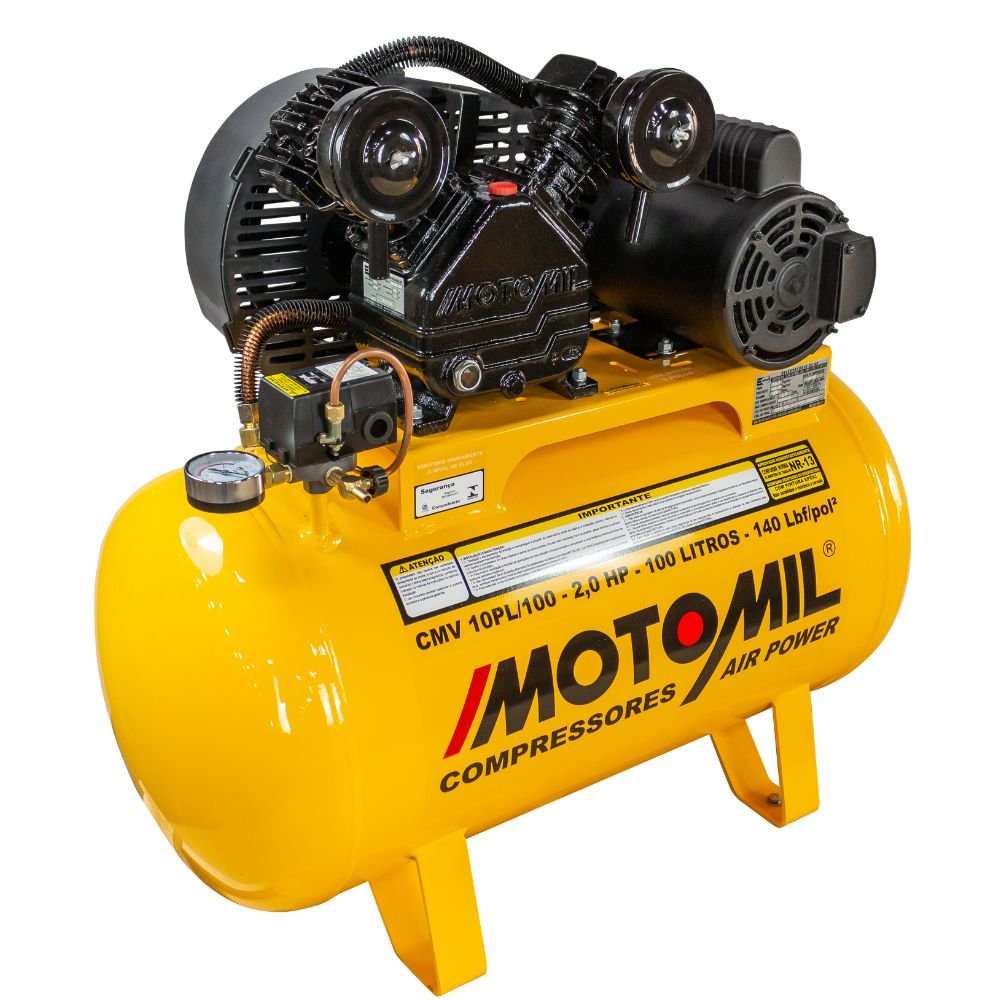 Compressor de Ar Monofásico 2HP 60HZ até 10 Pés 100L   - Imagem