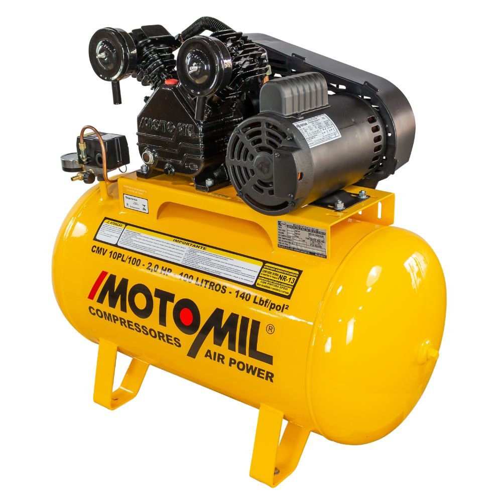 Compressor de Ar Monofásico 2HP 60HZ até 10 Pés 100L   - Imagem