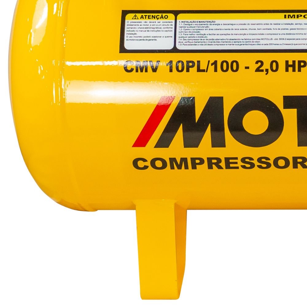 Compressor de Ar Monofásico 2HP 60HZ até 10 Pés 100L   - Imagem