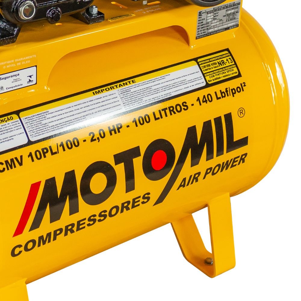 Compressor de Ar Monofásico 2HP 60HZ até 10 Pés 100L   - Imagem