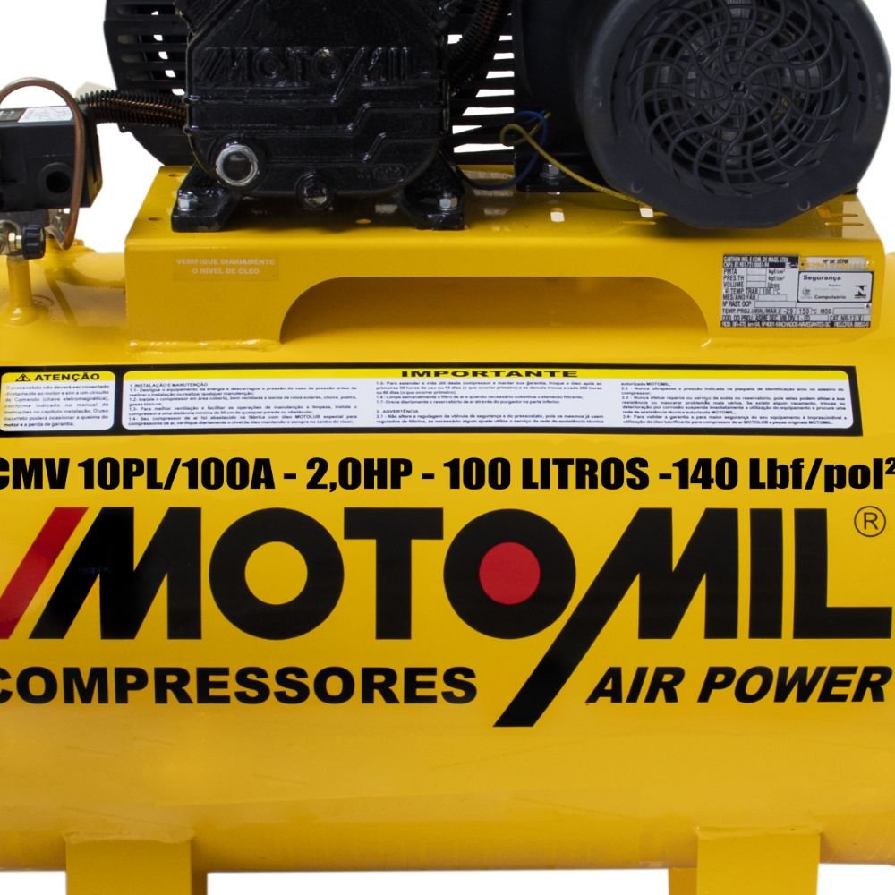 Compressor de Ar Monofásico 2HP 60HZ até 10 Pés 100L   - Imagem