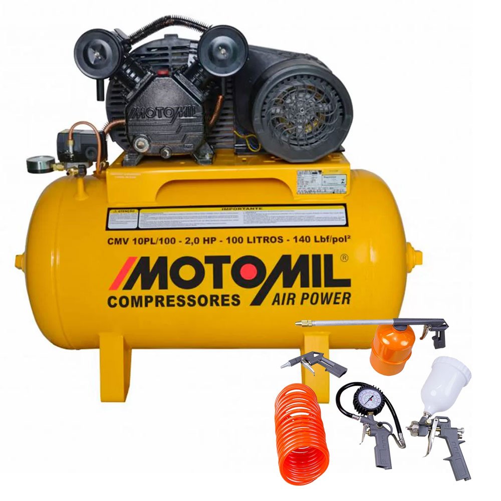 Compressor de Ar Monofásico 2HP 60HZ até 10 Pés 127V + Kit de Pintura com 5 Peças para Compressor de Ar - Imagem zoom