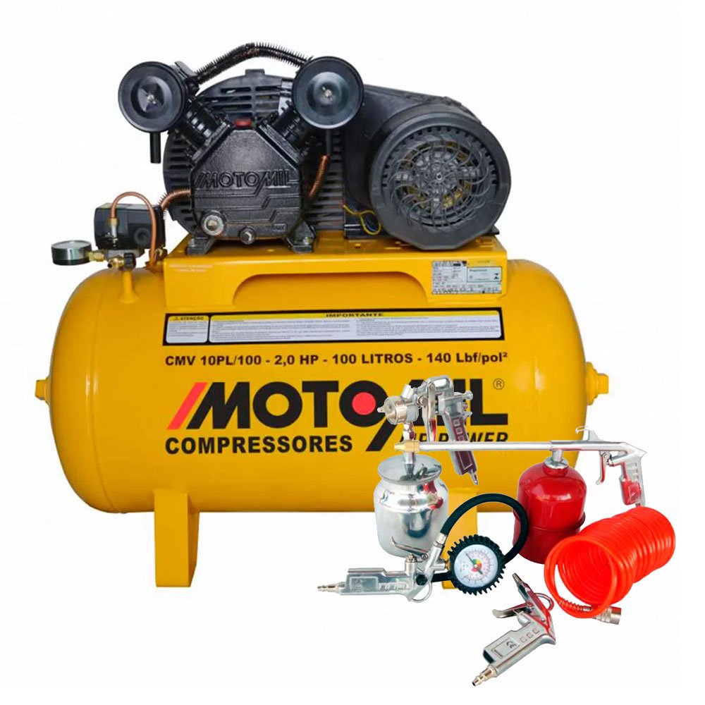Compressor de Ar Monofásico 2HP 60HZ até 10 Pés  + Kit Acessórios para Motocompressor com 5 Peças - Imagem zoom