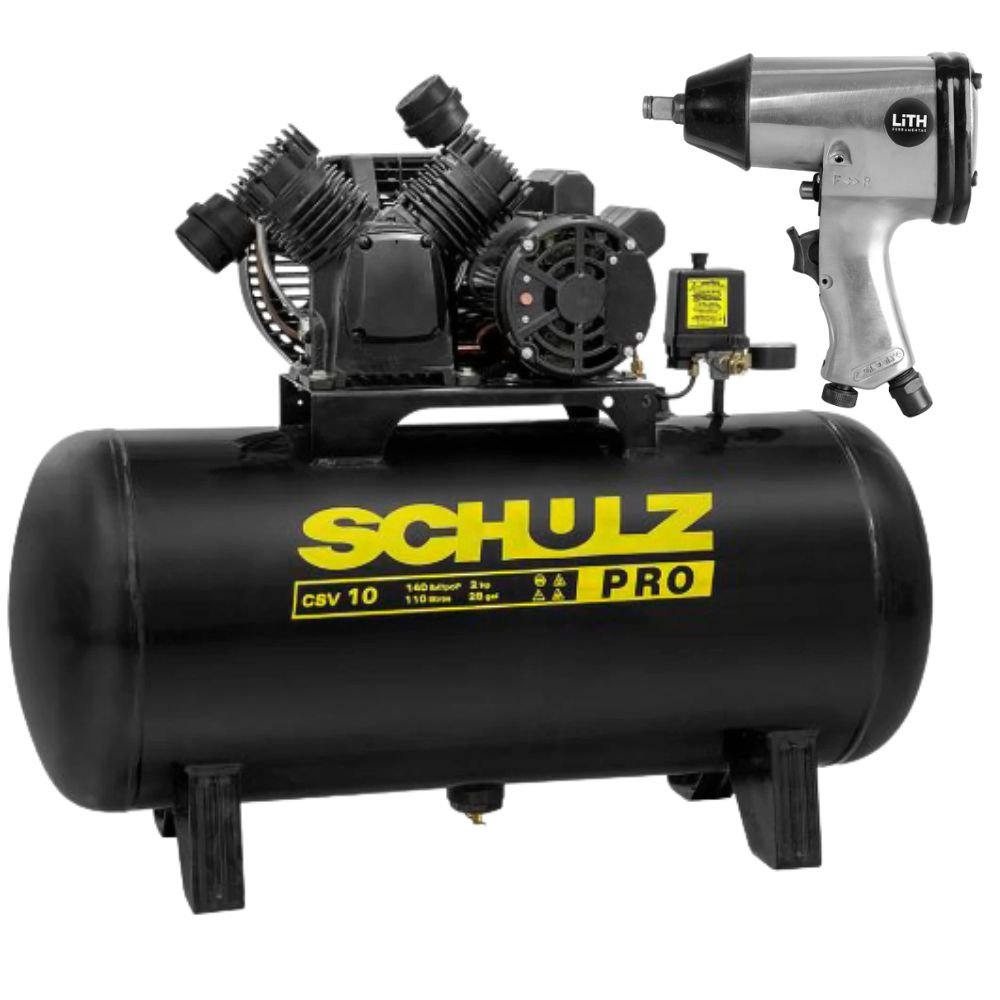 Combo Compressor de Ar Profissional CSV 10 Pés 110L 2HP Monofásico 220V + Chave de Impacto Pneumática 1/2 Pol. - Imagem zoom