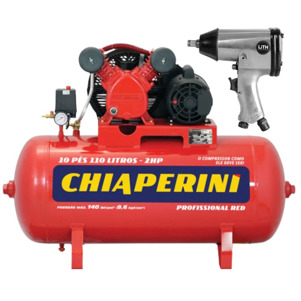 Combo Compressor de Ar 10PCM Monofásico 110 Litros Bivolt + Chave de Impacto Pneumática 1/2 Pol.	 - Imagem zoom