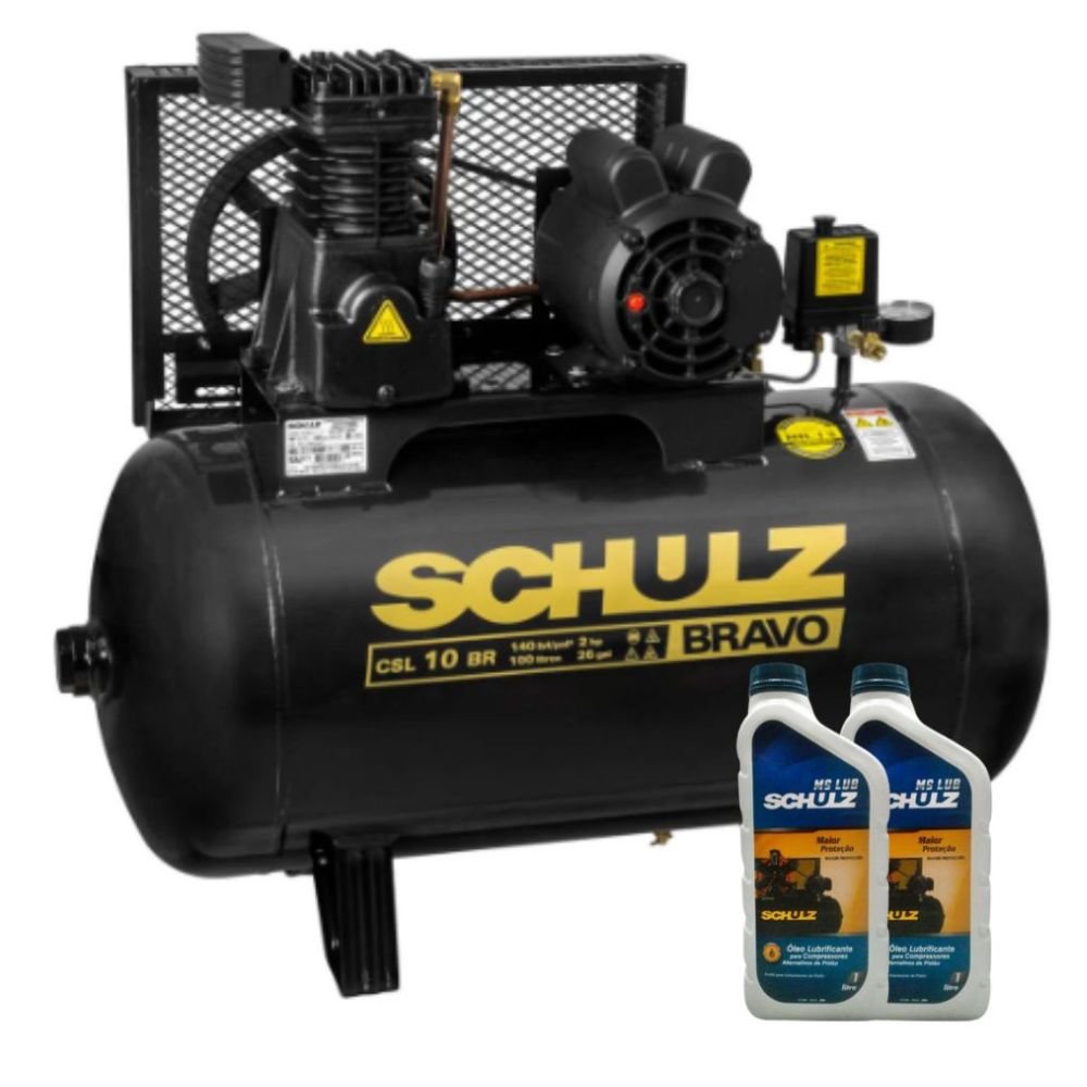 Compressor Schulz BRAVO CSL 10 BR/100 Mono Schulz + 2 Óleo Lubrificante para Compressor de 1L - Imagem zoom