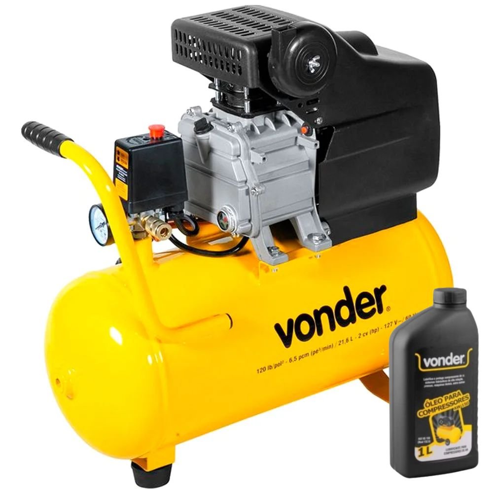 Motocompressor de Ar 21,6 Litros 6,5 Pés 110V + 1 Óleo para Compressor AW 150 1 Litro - Imagem zoom