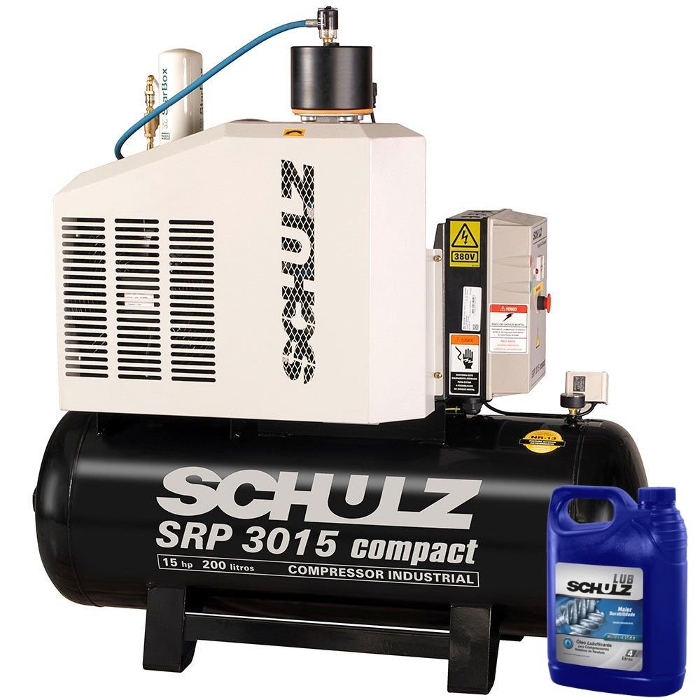 Compressor de Ar Rotativo de Parafuso SRP 3015 Compact III 15HP 9Bar 380V + Óleo Mineral para Compressor Parafuso 4L - SCHULZ - Imagem zoom