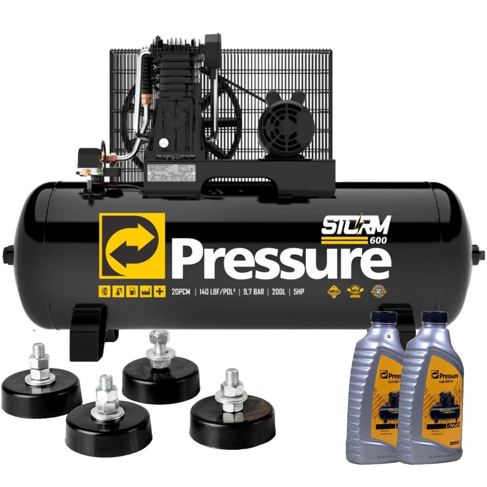 Compressor de Ar Storm 20 Pés 200L 140Lbs 220/380V com 2 Óleos e Jogo Amortecedor de Vibração 4 Peças - Imagem zoom