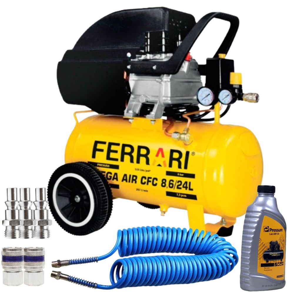 Compressor de Ar Mega Air CFC 8,6 Pés 24L 2HP   + Jogo de Acessórios - Imagem zoom