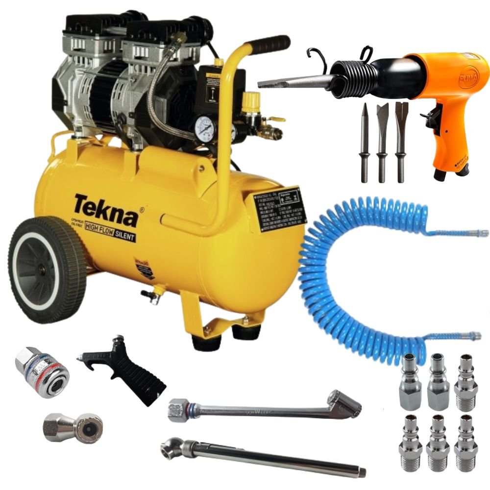 Jogo Compressor de Ar CPSH9025-1C 24L 2,5HP 127V TEKNA com Martelete Pneumático 6,5 Joules e Kit 13 Peças - Imagem zoom