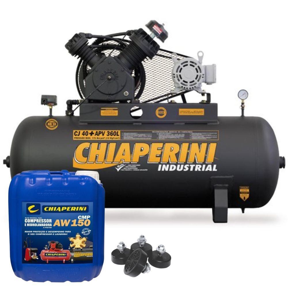 Compressor 40 pés + APV 360 Litros Trifásico 220/380V 10HP Chiaperini + Óleo 5 Litros + Amortecedor de Vibração - Imagem zoom