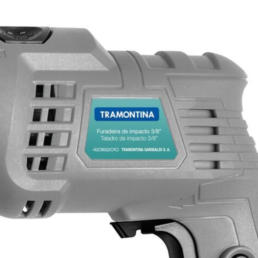 Furadeira de Impacto Vel. Variável e Reversível 3/8Pol. 500W 110V com Jogo de Brocas Tramontina-F500JB - Imagem