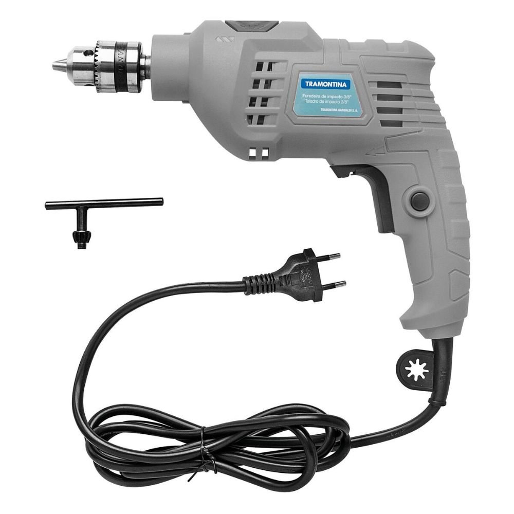 Furadeira de Impacto Vel. Variável e Reversível 3/8Pol. 500W 110V com Jogo de Brocas Tramontina-F500JB - Imagem