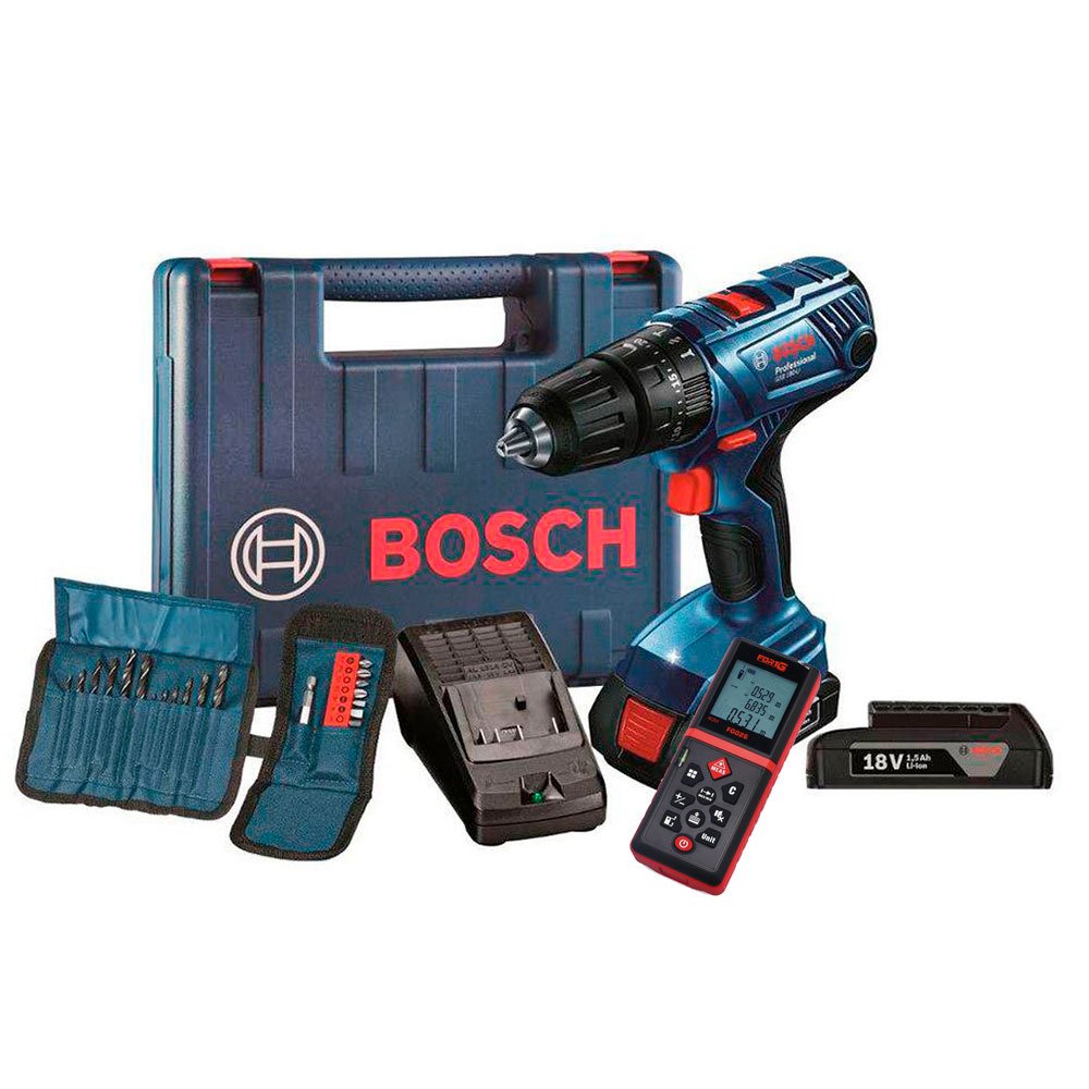 Parafusadeira/Furadeira de Impacto 1/2 Pol. Bosch GSB180LIAC + Trena Laser Digital-BOSCH-K208