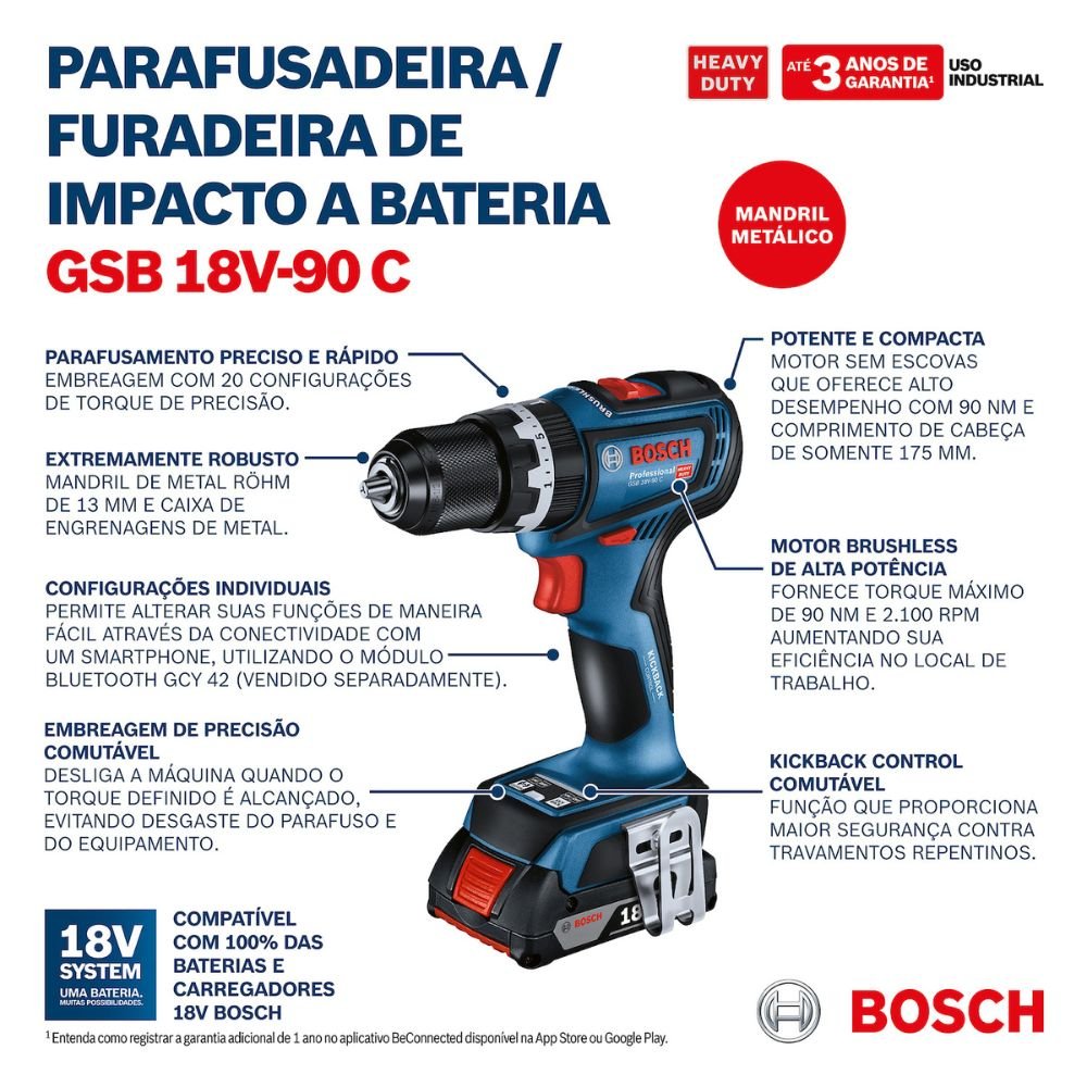 Parafusadeira e Furadeira de Impacto 1/2Pol. 18V Brushless sem Bateria GSB 18V-90C - Imagem