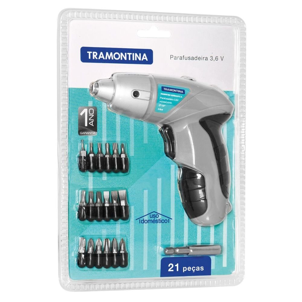Parafusadeira a Bateria 3,6V Ni-Cd 1/4 Pol. com Acessórios TRAMONTINA-42380519 - Imagem
