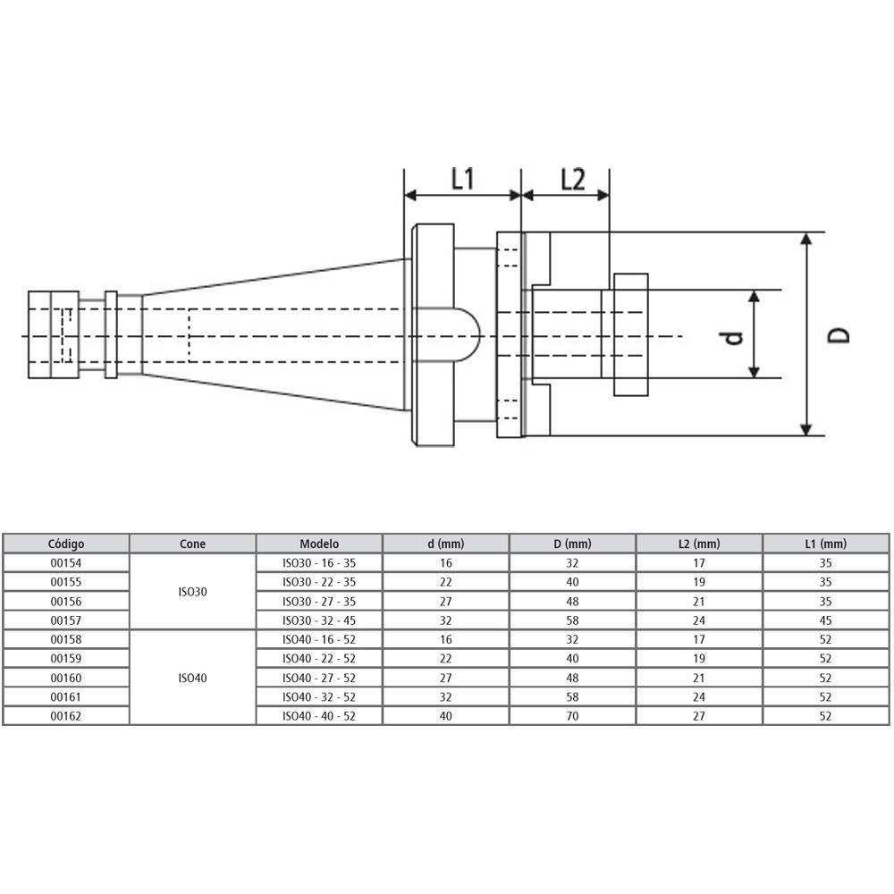 Porta Fresa Combinado Modelo ISO30 - 27 - 35 - DIN 2080/ DIN 6358 - Imagem