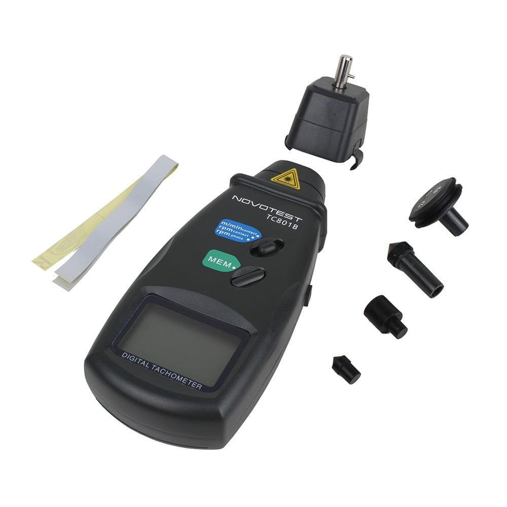 Tacômetro Digital com e sem contato faixa 0,5 a 99999 rpm função MAX-MIN Novotest.br TC801B - Imagem zoom