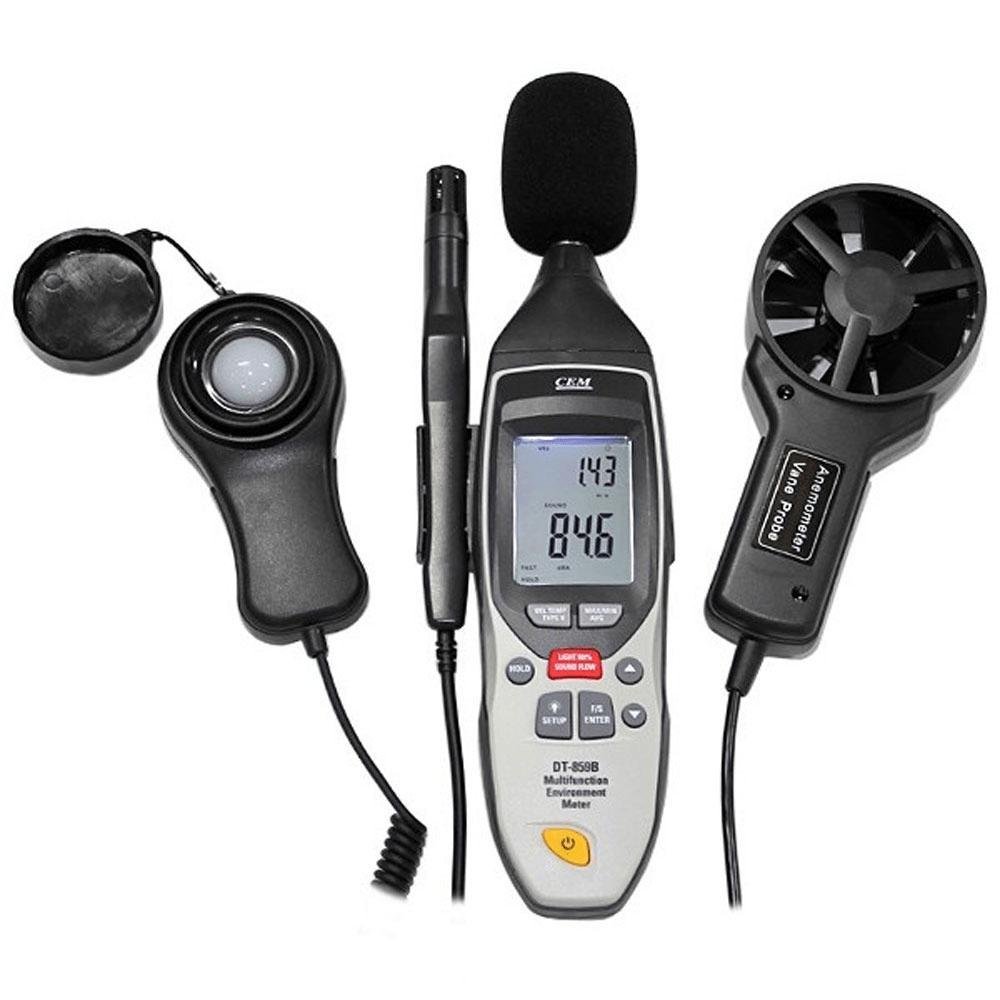 Medidor digital 5 em 1 termo-higrômetro decibelímetro termômetro luxímetro e anemômetro Interface USB Novotest.br by CEM DT-859B - Imagem zoom