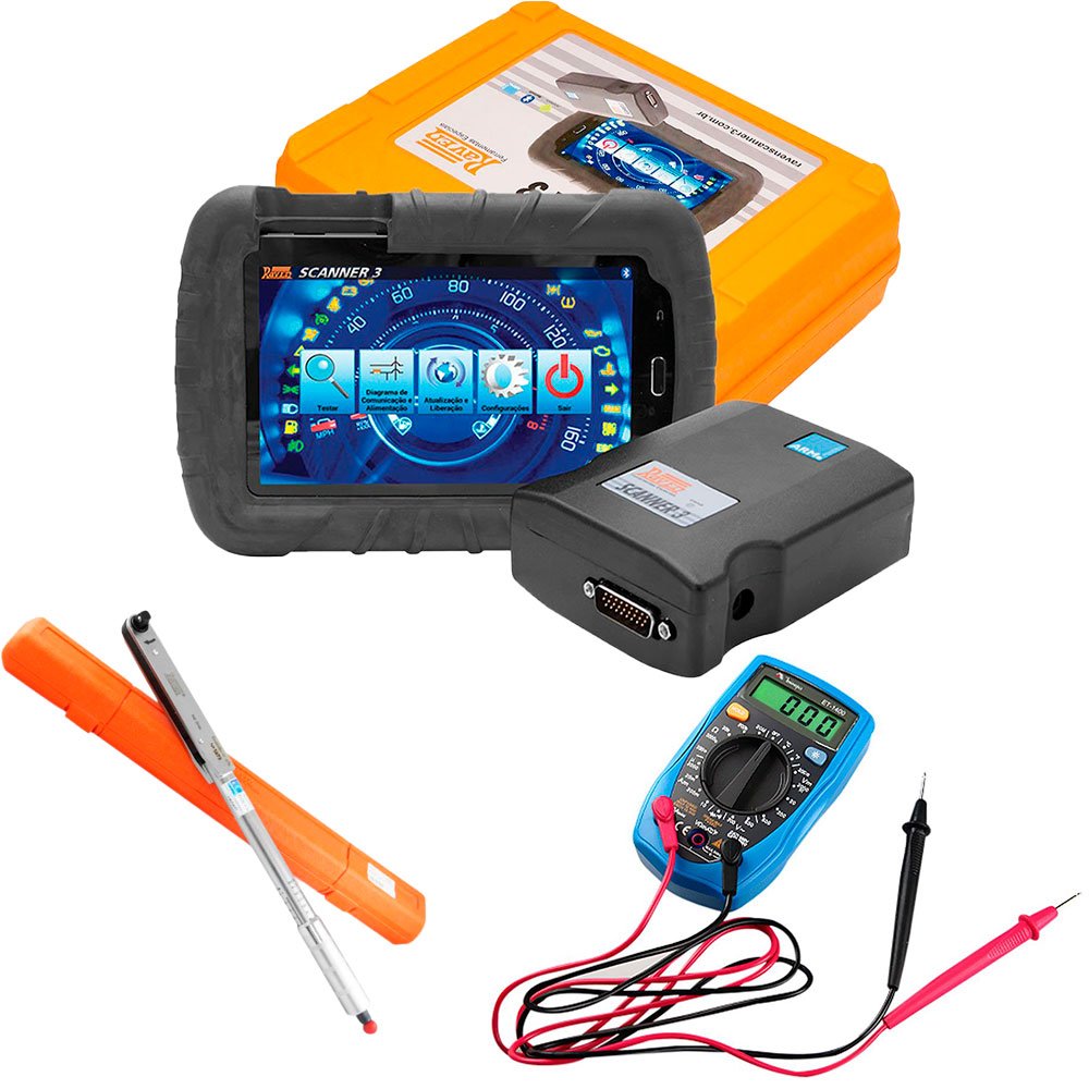Kit Scanner Automotivo Raven 3 com Tablet de 7 Pol + Torquímetro de Estalo + Multímetro digital -RAVEN-K3159