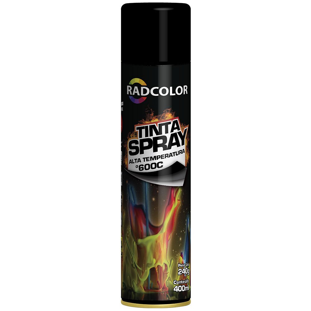 Tinta Spray Alta Temperatura Preto Fosco 400ml/ 240g-RADCOLOR-RC2103-01