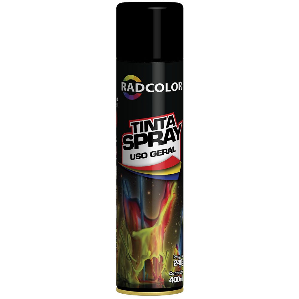 Tinta Spray Acrílica Uso Geral Preto Brilhante 400ml/ 240g-RADCOLOR-RC2101-01