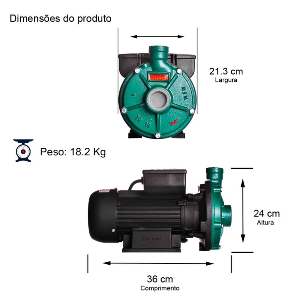 Motobomba Centrífuga TH-16 IP-55 2CV Bivolt 127/220V EBARA-125.01.525064 - Imagem
