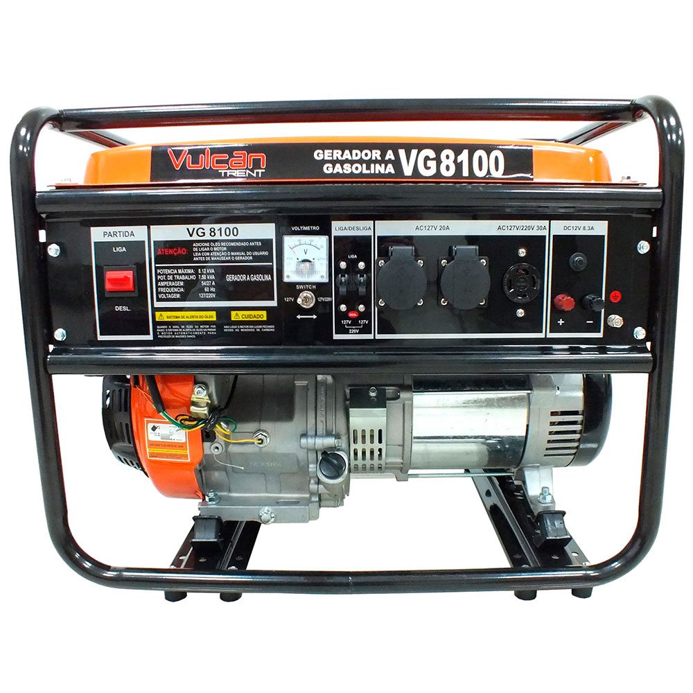Gerador de Energia à Gasolina 4T 420CC 15HP 6.5kWA Bivolt com Partida Manual-VULCAN-VG8100