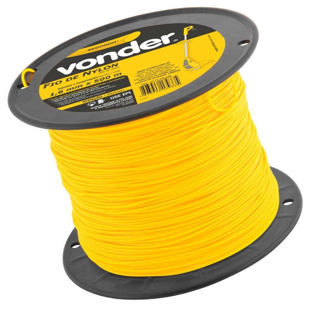 Fio de Nylon Amarelo Redondo 1,6 mm x 500 Metros para Aparador de Grama - Imagem zoom