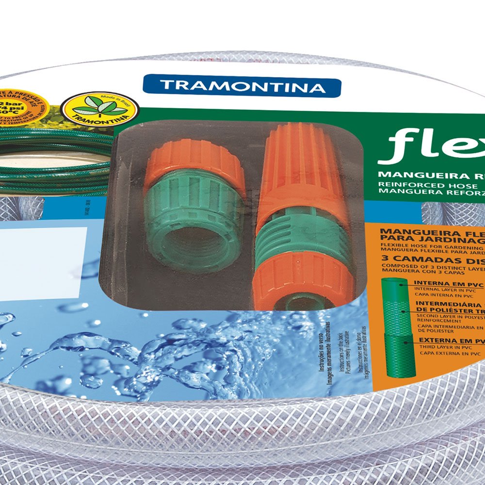 Mangueira Flex Transparente M Com Engates E Esguicho TRAMONTINA