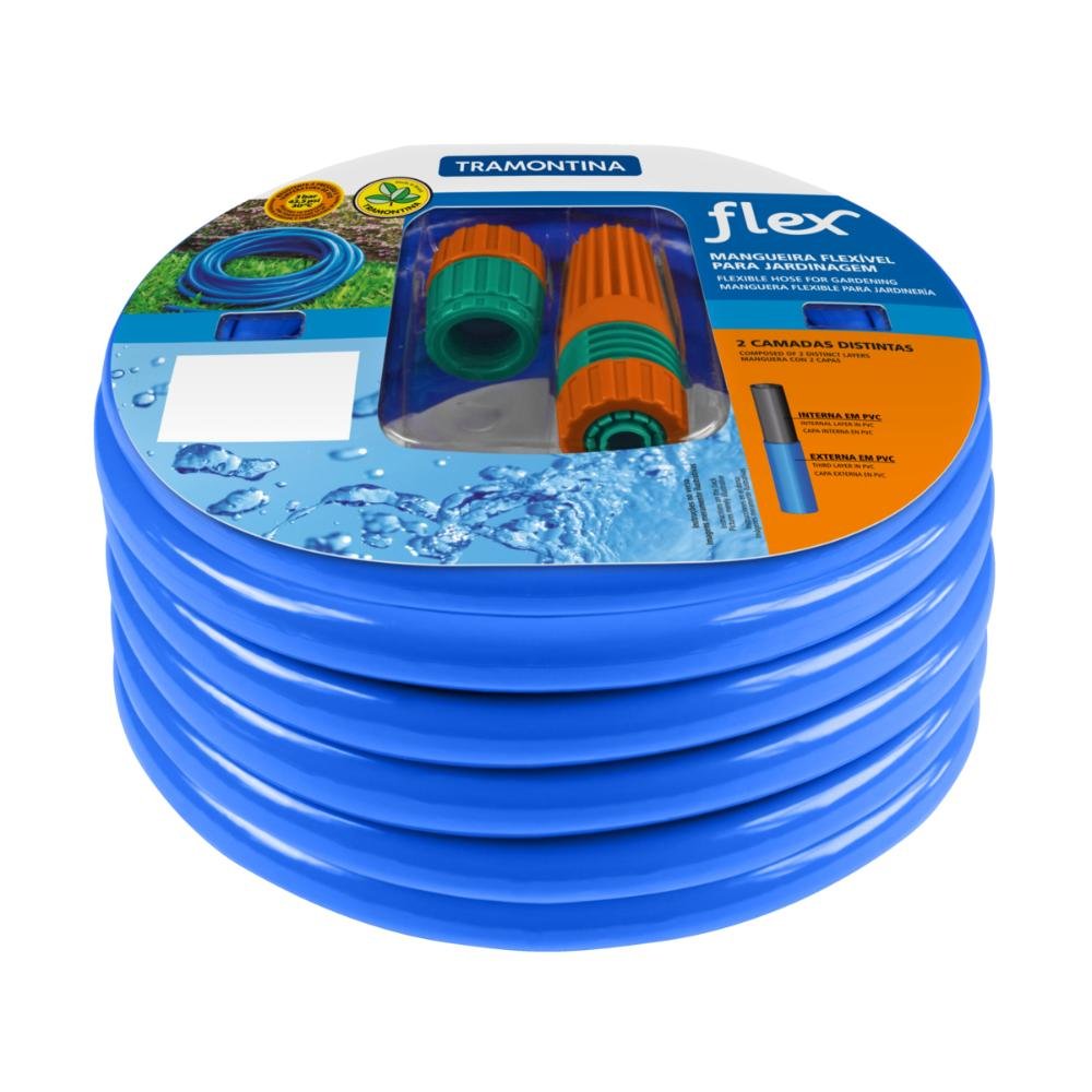 Mangueira Flex Azul em PVC 2 Camadas com Engates rosqueados e Esguicho 10 m-Tramontina-79162102