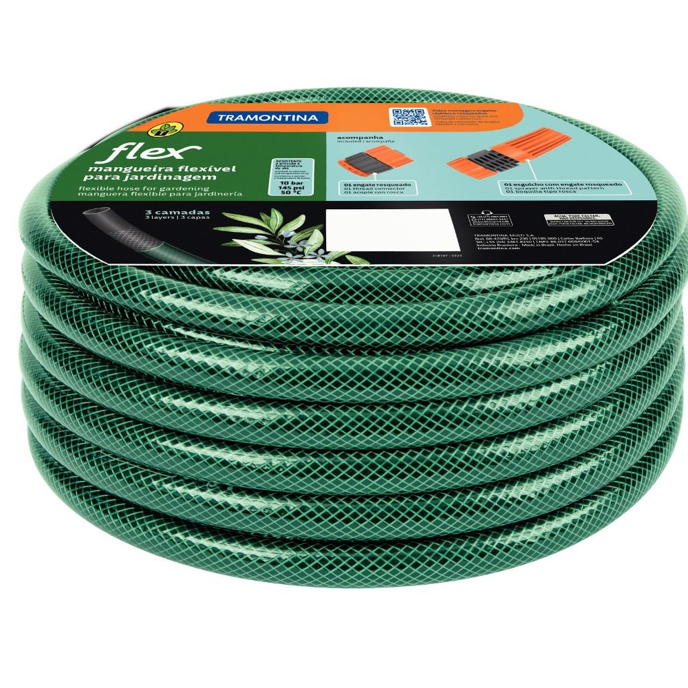 Mangueira Flex em PVC 3 Camadas 15m Verde com Engate Rosqueado e Esguicho - Imagem zoom