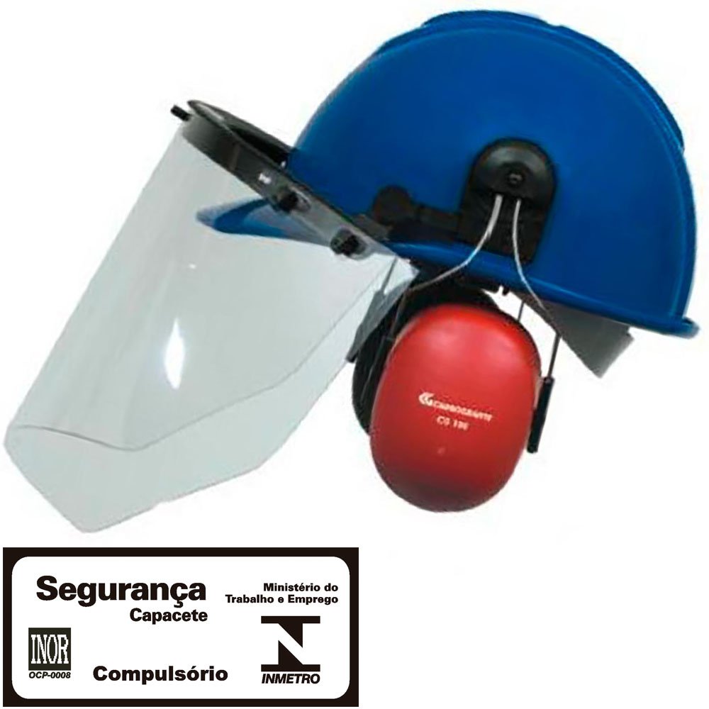 Capacete Evolution Azul com Protetor Facial e Abafador CG 108-CARBOGRAFITE-010430810