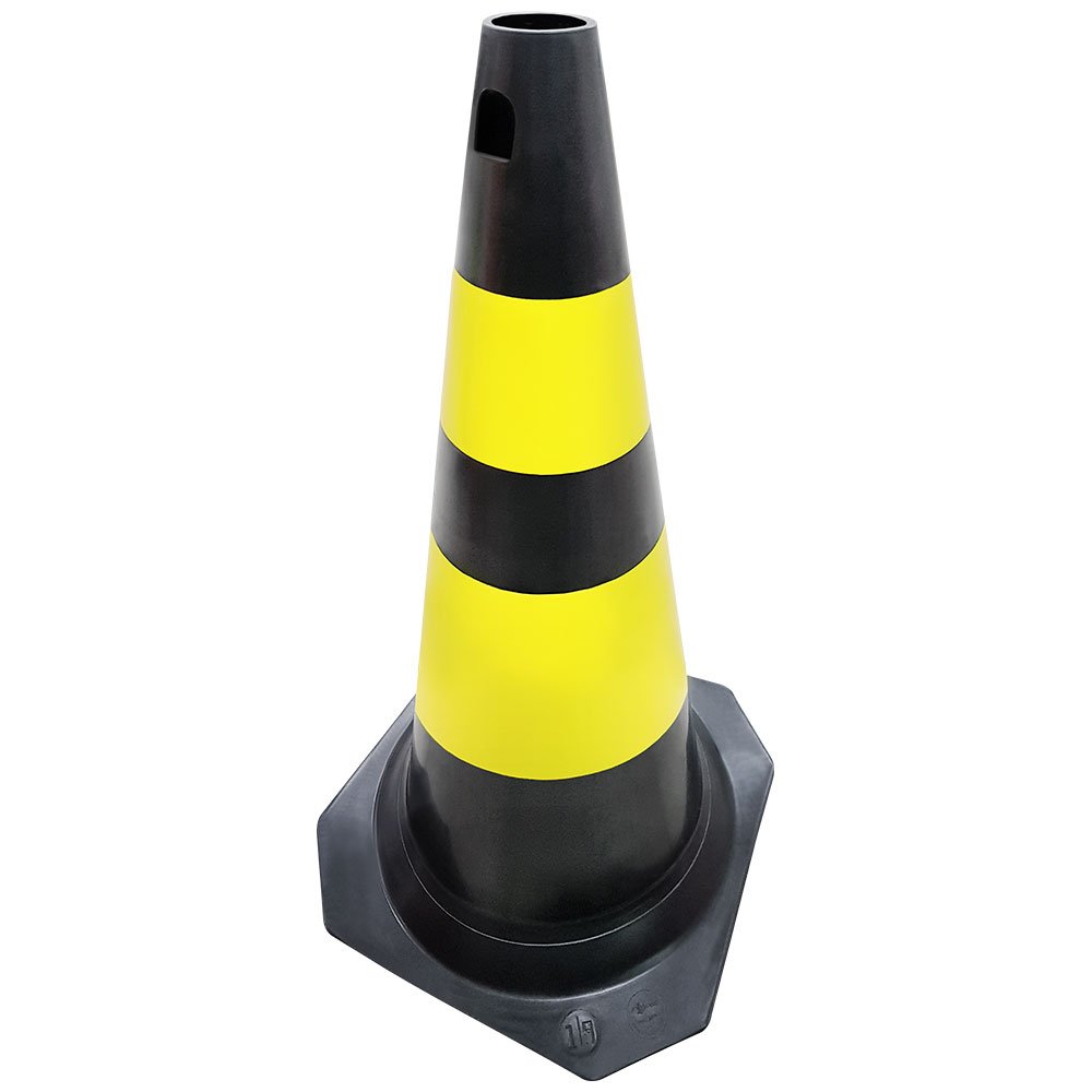 Cone PLT para Sinalização Preto com Amarelo 75cm - Imagem zoom