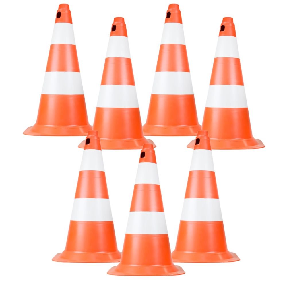 Combo com 7 Cones sinalizador 50cm Branco E Laranja