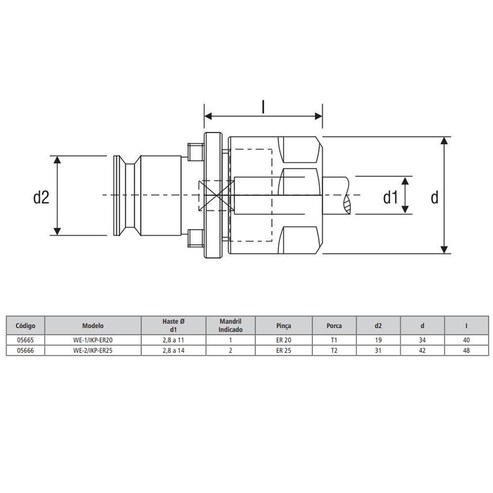 Adaptador Para Mandril Troca Rápida - WE-1/IKP-ER20 - Haste 2,8 a 11 - Imagem