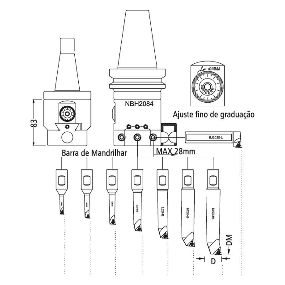 Conjunto mandrilhar ISO 40 - Capacidade 8-280 (0,01mm) - modelo NBH2084 - Imagem