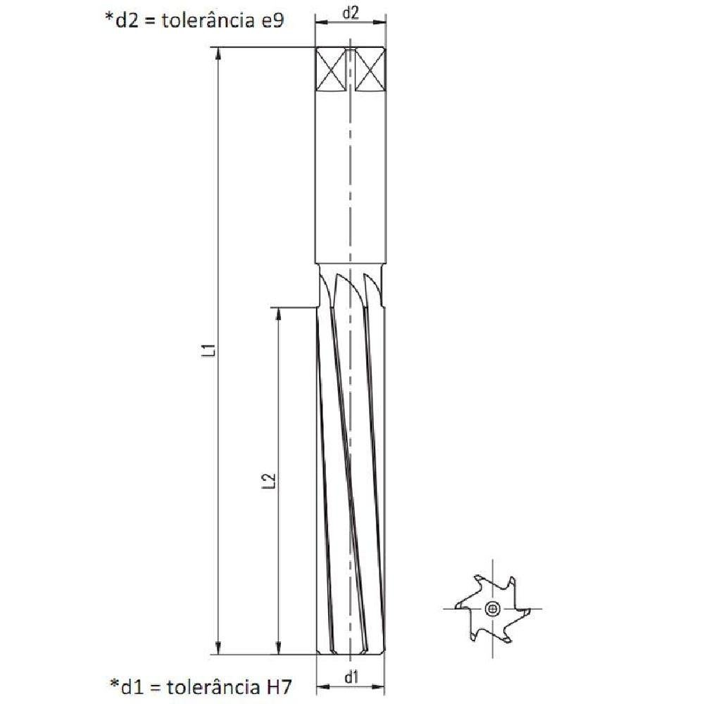 Alargador Manual - Med. 30,0mm - Dente Helicoidal, Haste Cilíndrica, Corte à Direita, Tolerância H7, DIN 206 B - Aço HSS (M2) - Imagem