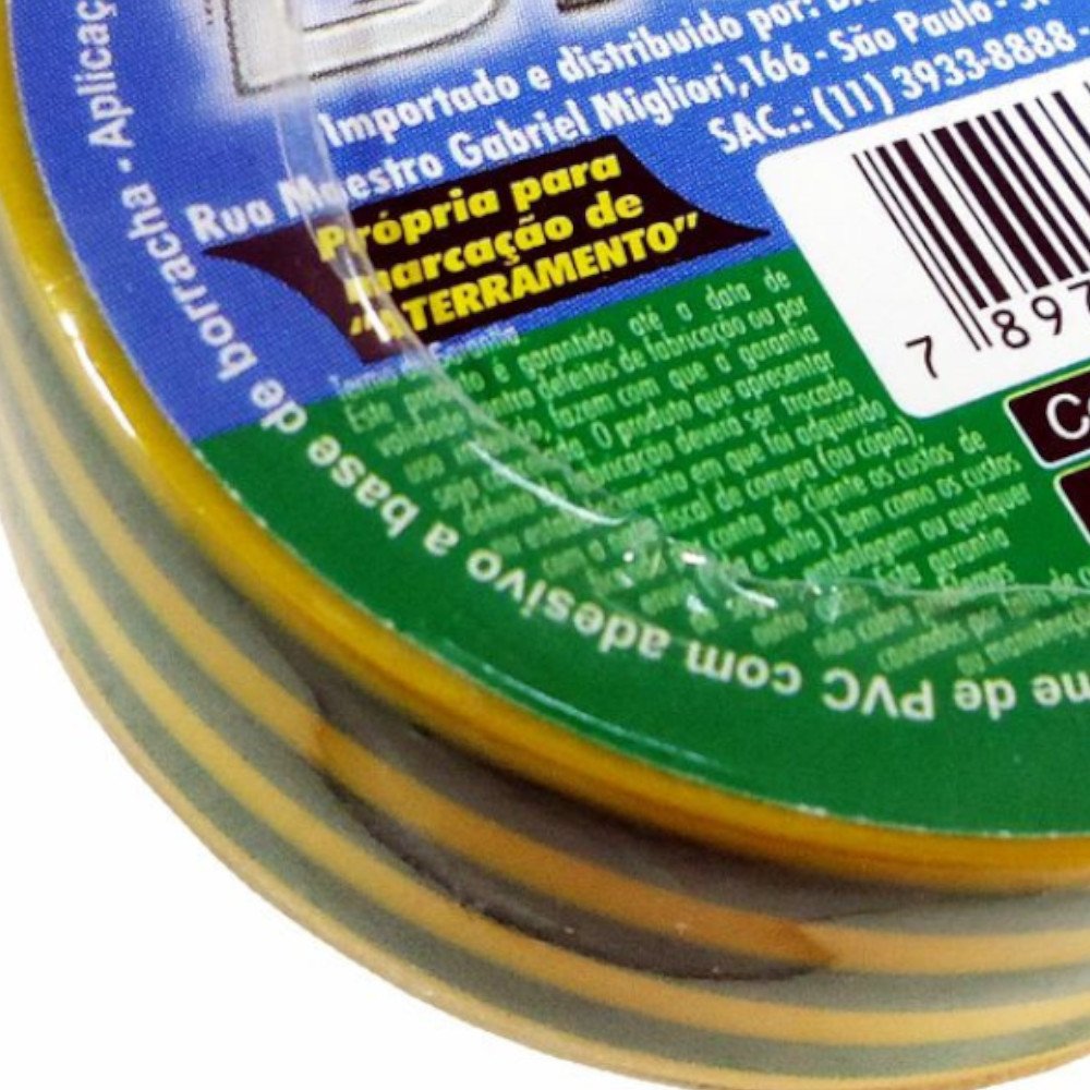 Fita Isolante PVC Tarjada Verde/Amarela 5m x 19mm - Imagem zoom