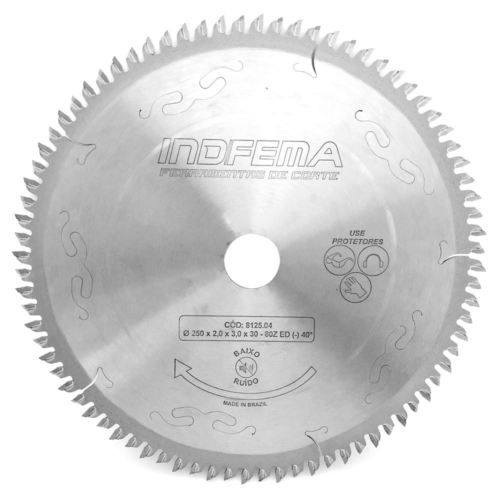 Disco de Serra Circular HW Baixo Ruído 250 x 30mm 80 Dentes tipo ED 40º-INDFEMA-8125.04