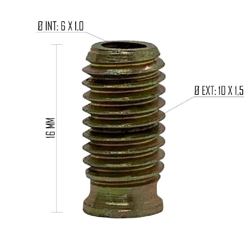 Rosca Postiça Bucha Roscada - M6X1,0 - M10x1,5 - 30 Pçs - Imagem
