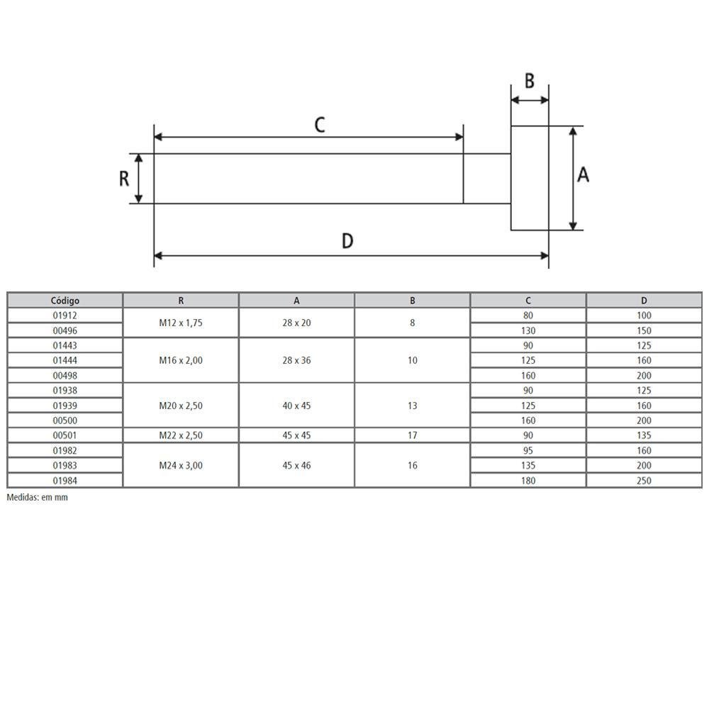 Parafuso Cabeça T M12 x 1,75 x 100 - Modelo PCT-0009 - Imagem