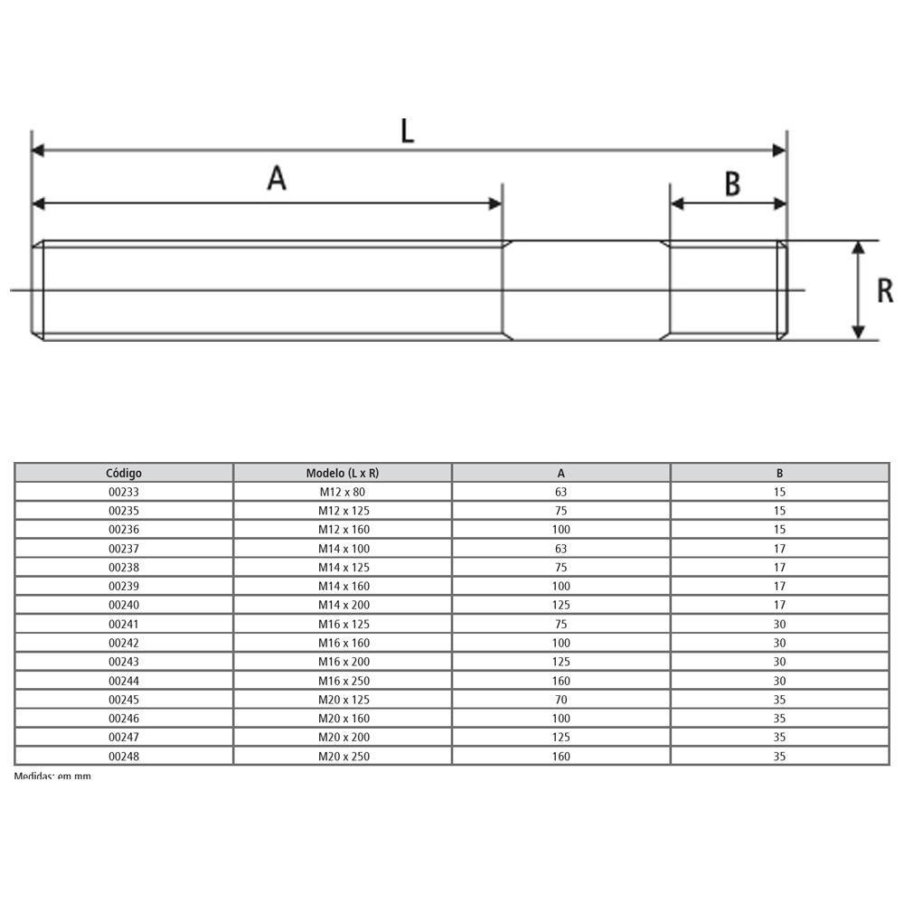 Tirante Roscado Modelo M12 x 200 - Imagem