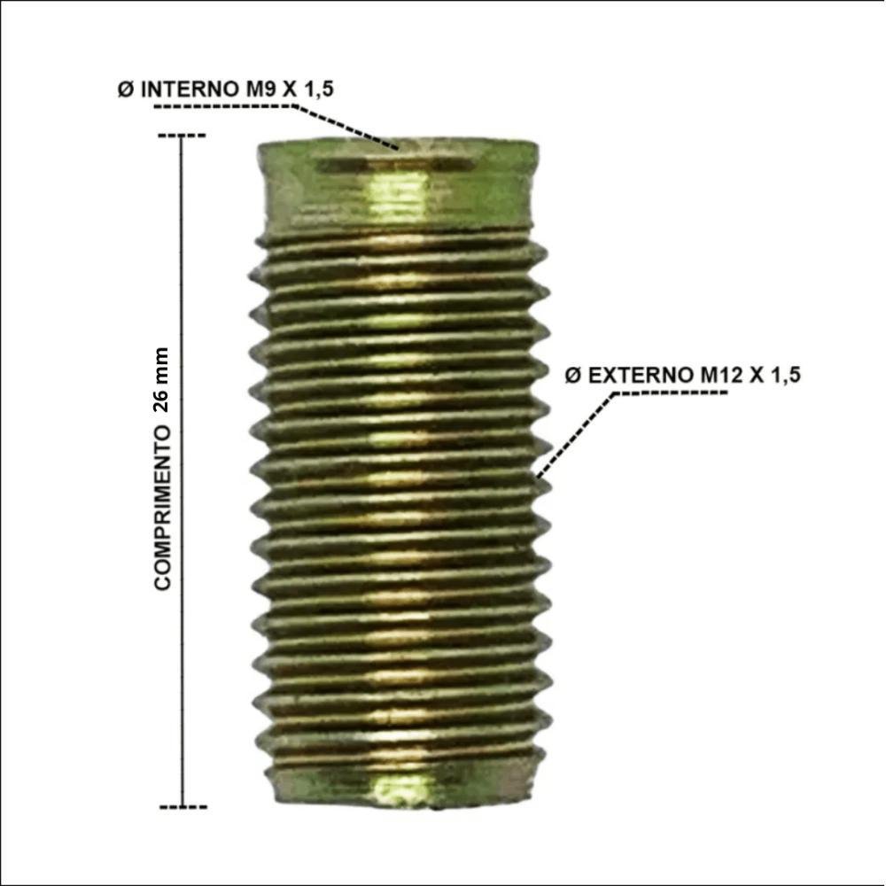 Kit Bucha Roscada - M9x1,5 - M12X1,5 - Compr. 26mm + Macho - Imagem