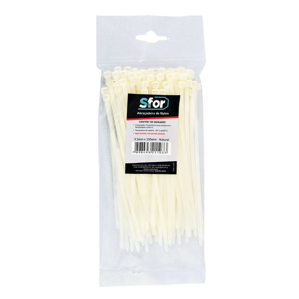 Abraçadeira Nylon 3,5x150mm Natural com 100 peças SFORPLAST-1519 - Imagem